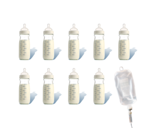 9 bottles, 1 IV fluid device